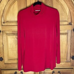 Susan Graver - Red Blouse with Ruched Turtle Neck - Size L